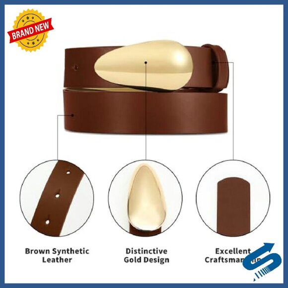 Synthetic Leather Belt Gold Buckle Versatile for Jeans Professional main image 4